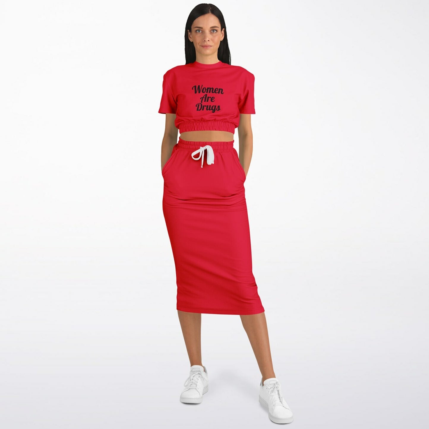 Women Are Drugs Cropped Short Sleeve Sweatshirt and Long Pocket Skirt Set