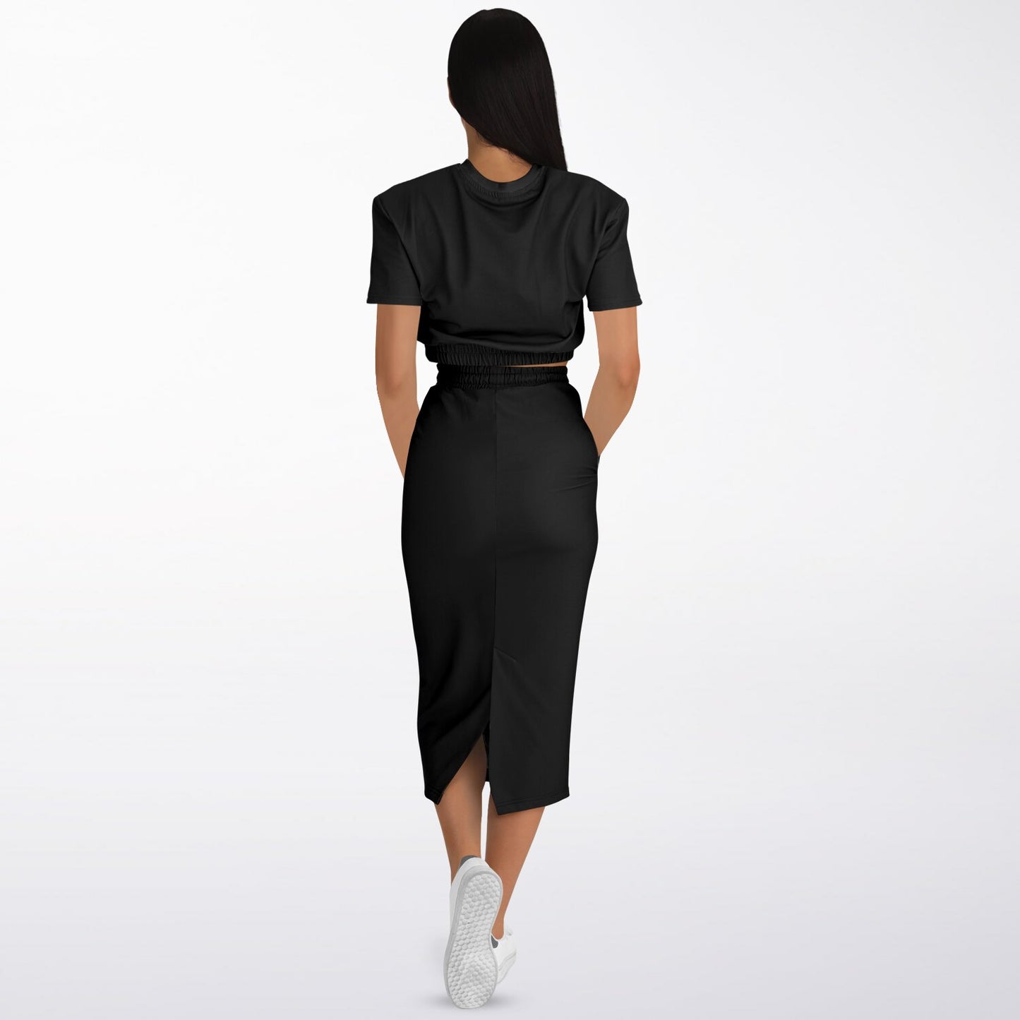 Baddies Don't Compete Cropped Short Sleeve Sweatshirt and Long Pocket Skirt Set