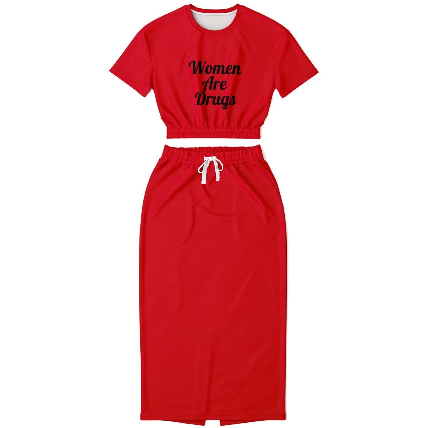 Women Are Drugs Cropped Short Sleeve Sweatshirt and Long Pocket Skirt Set