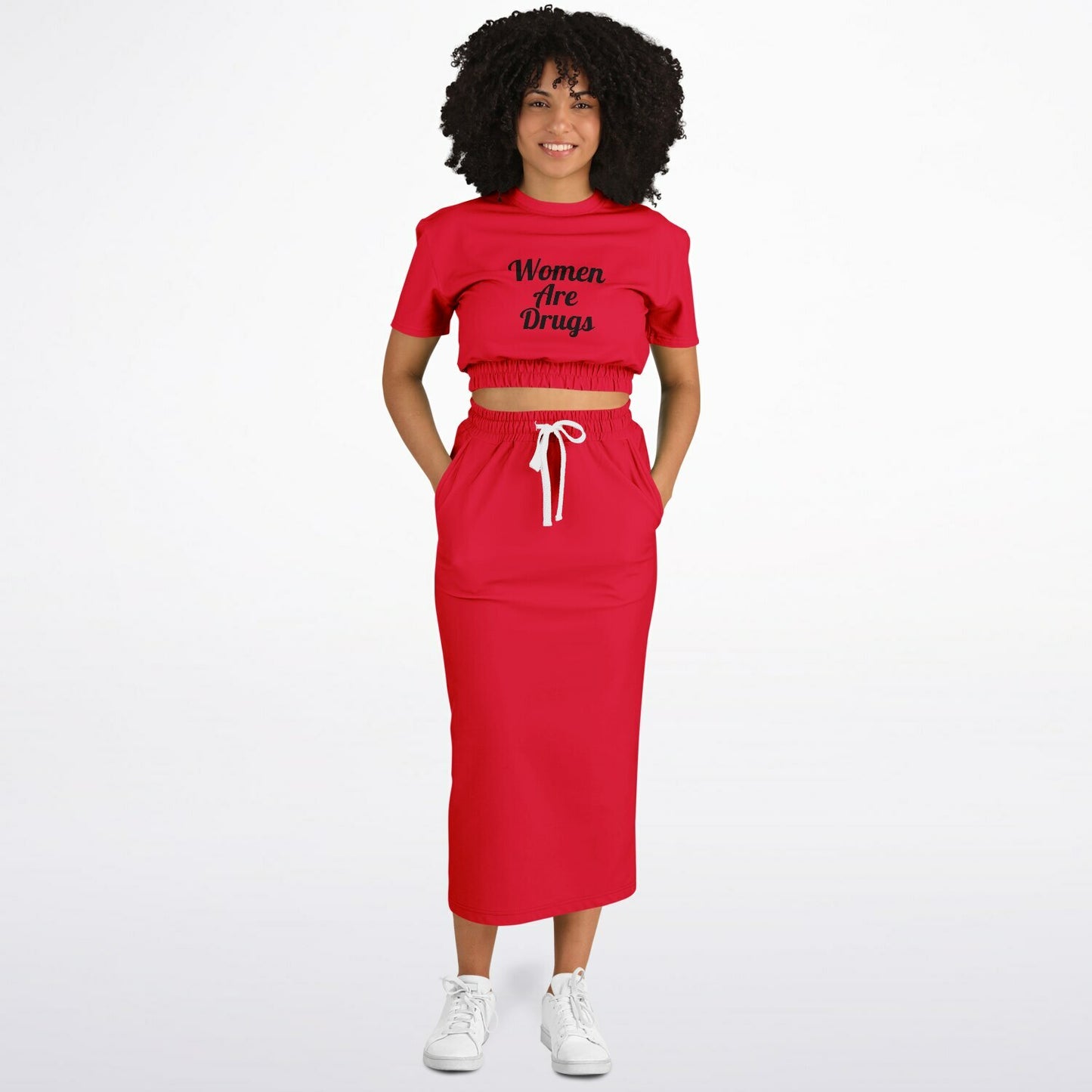 Women Are Drugs Cropped Short Sleeve Sweatshirt and Long Pocket Skirt Set